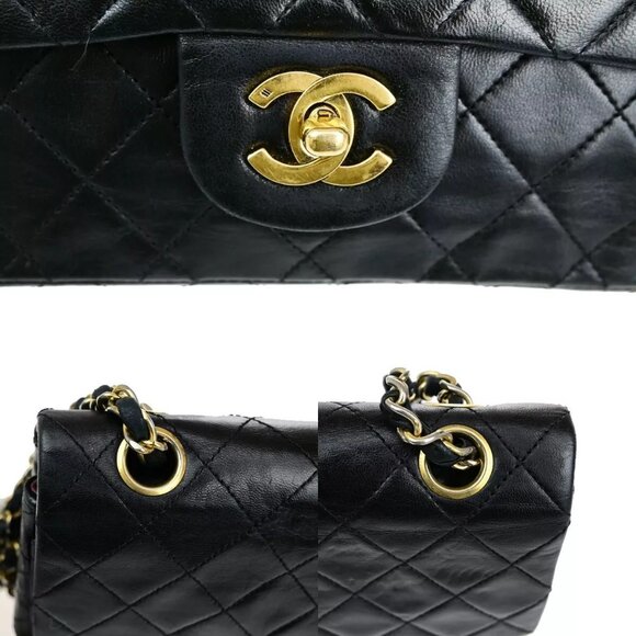 CHANEL CC Matelasse 23 Double Flap Chain Shoulder Bag Leather Black authentic - Picture 12 of 16